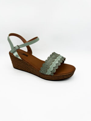Sandales compensées à bride vert - femme 1